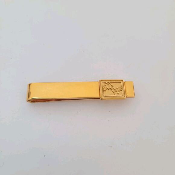 Mario Valentino Other - Mario Valentino MV USA Vintage Tack Tie Clasp Clip Bar Gold Retro Logo Rectangle